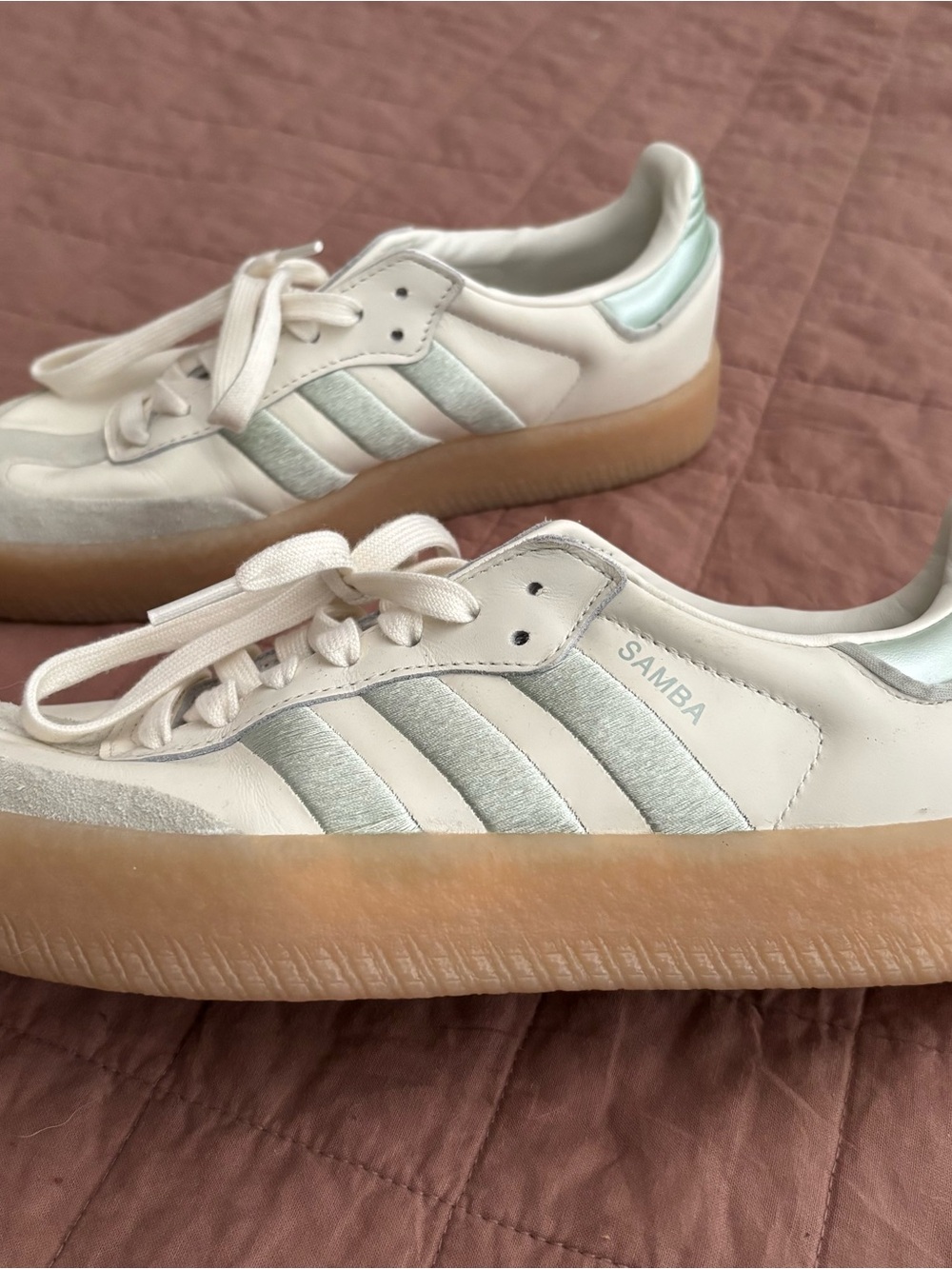adidas Samba Platform Sneakers in Off-White and Pale Mint